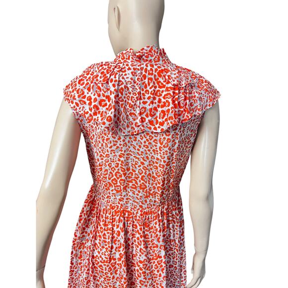 New Maje Leopard Animal Print Ruffles Orange Mini Dress Size M US 100% Viscose - Picture 6 of 15